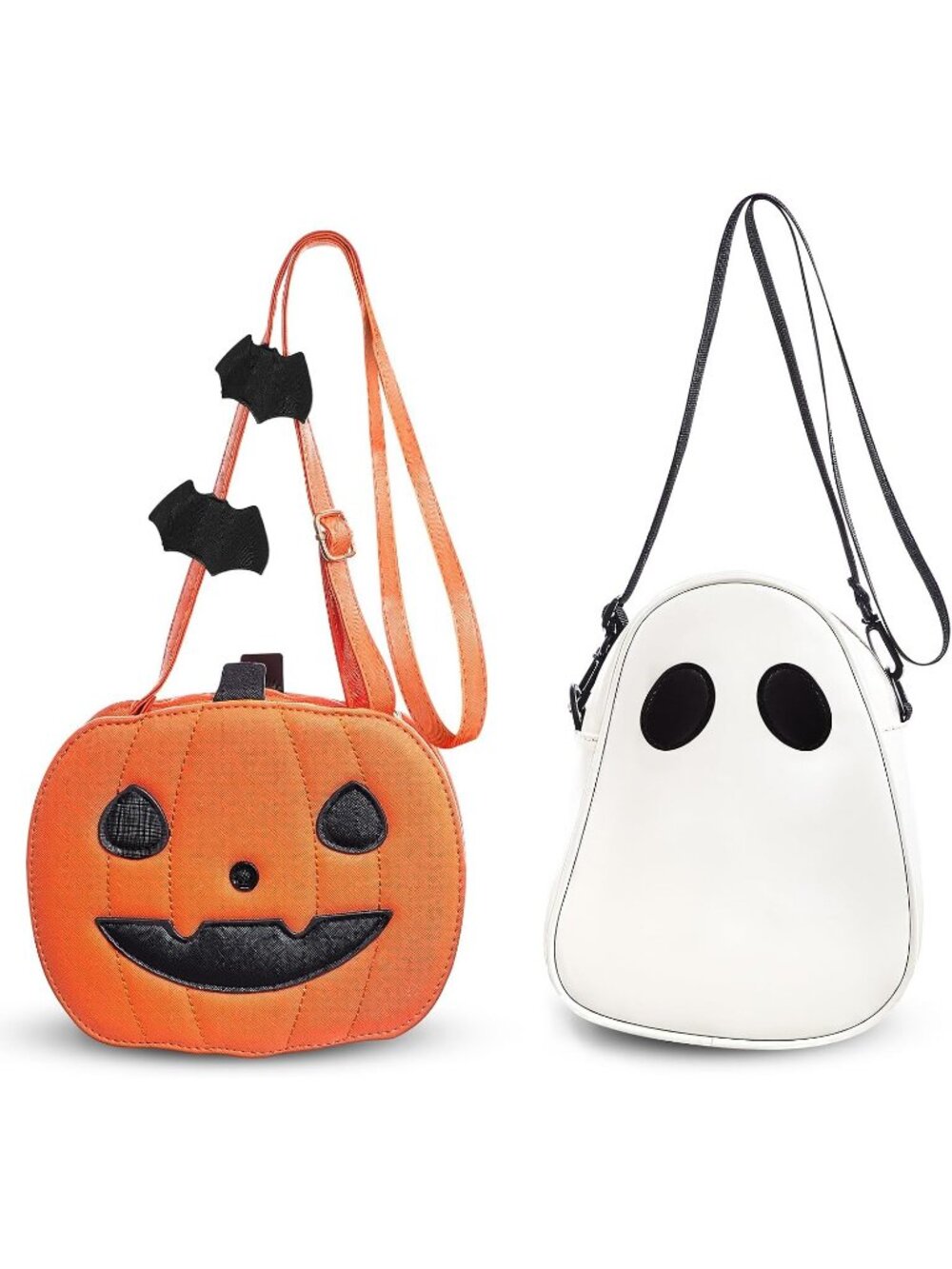 Women's Pumpkin Ghost Halloween Purse Set 2 Pack Pu Leather Zipper Crossbody Bag